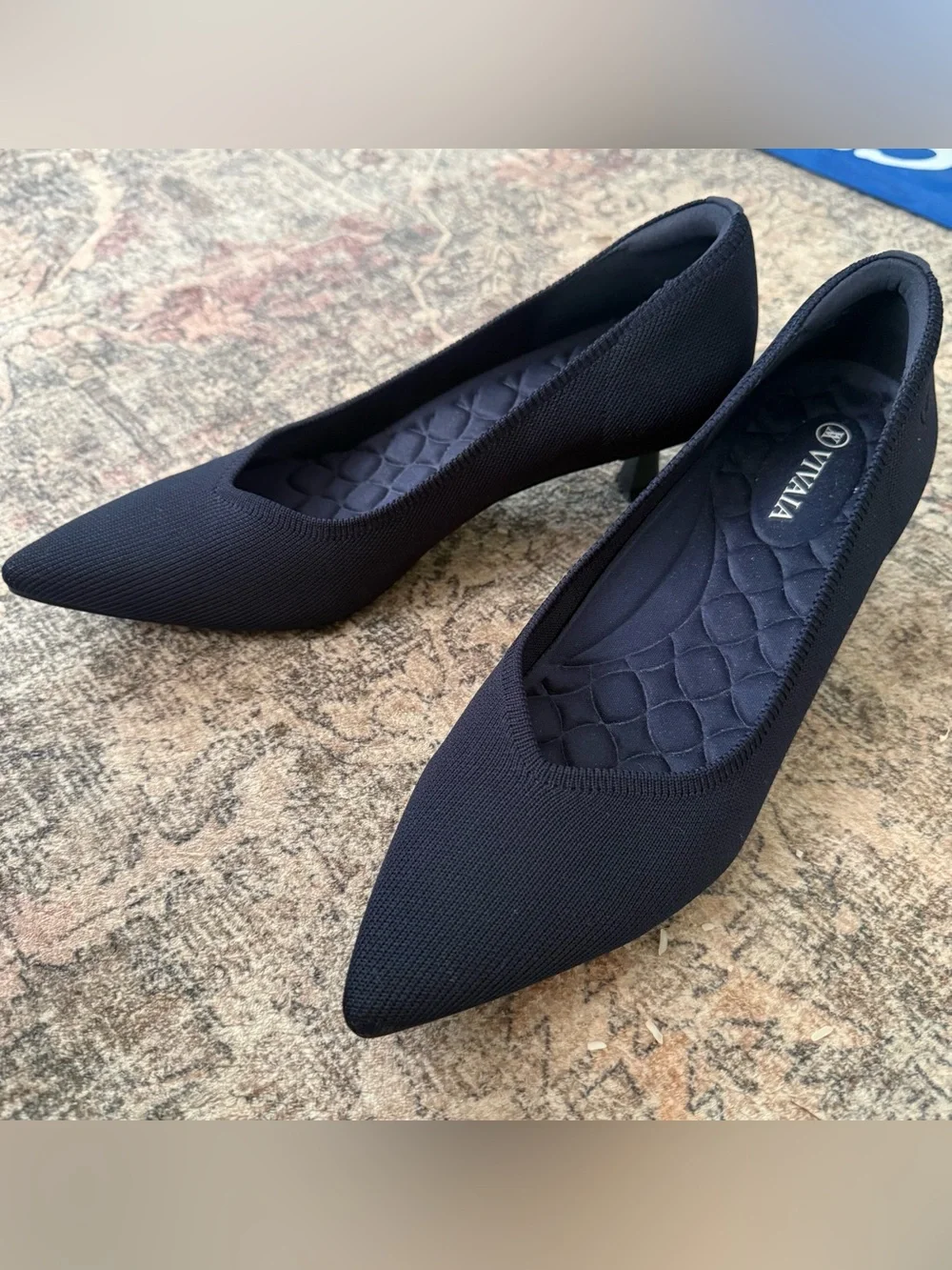 VIVAIA Navy Pointed Toe Knit Kitten Heel‎ Pumps Women's Size 39 EU US 8